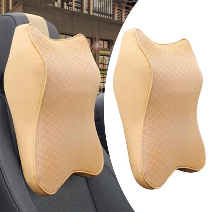 Car Neck Cushion Neck Pillow Headrest Cushion Lumbar Support Beige L