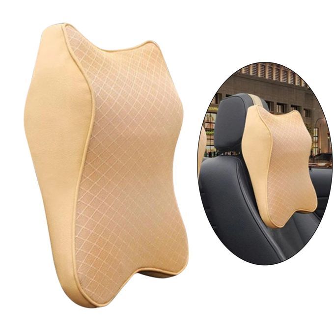 Car Neck Cushion Neck Pillow Headrest Cushion Lumbar Support Beige L