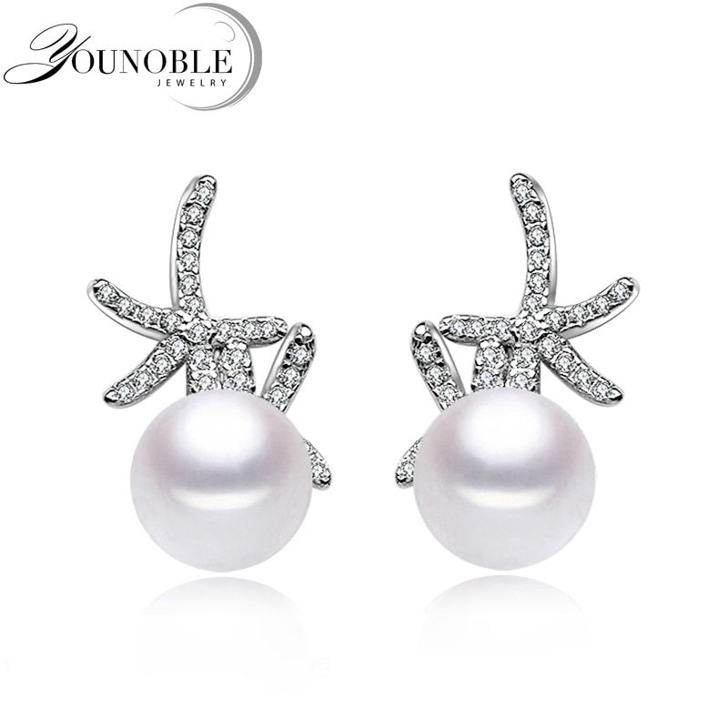Trendy Plant Pearl Earrings,Pearl Beads With 925 Sterling
