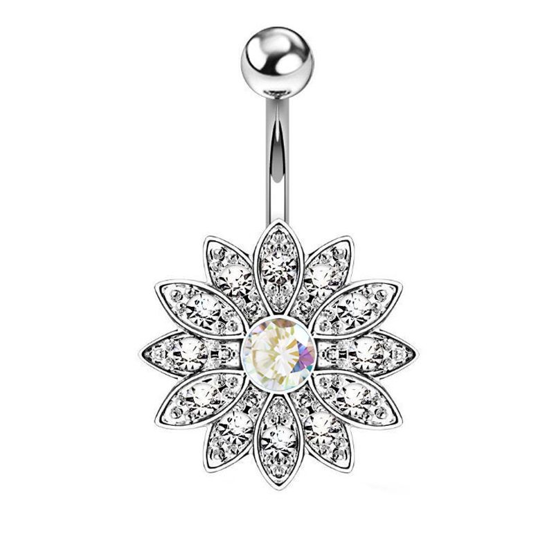 1PC Stainless Steel Belly Button Ring Crystal Piercing