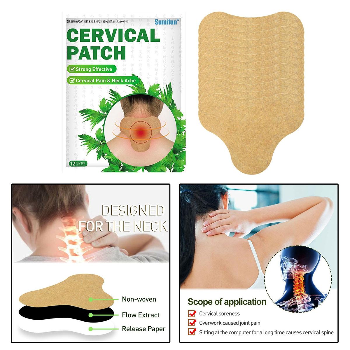 12 Sheets Natural Cervical Patch Relaxing Herbal Pain Plaster