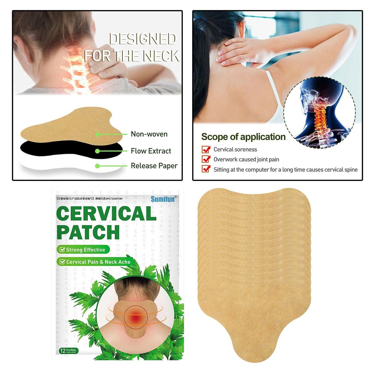 12 Sheets Natural Cervical Patch Relaxing Herbal Pain Plaster