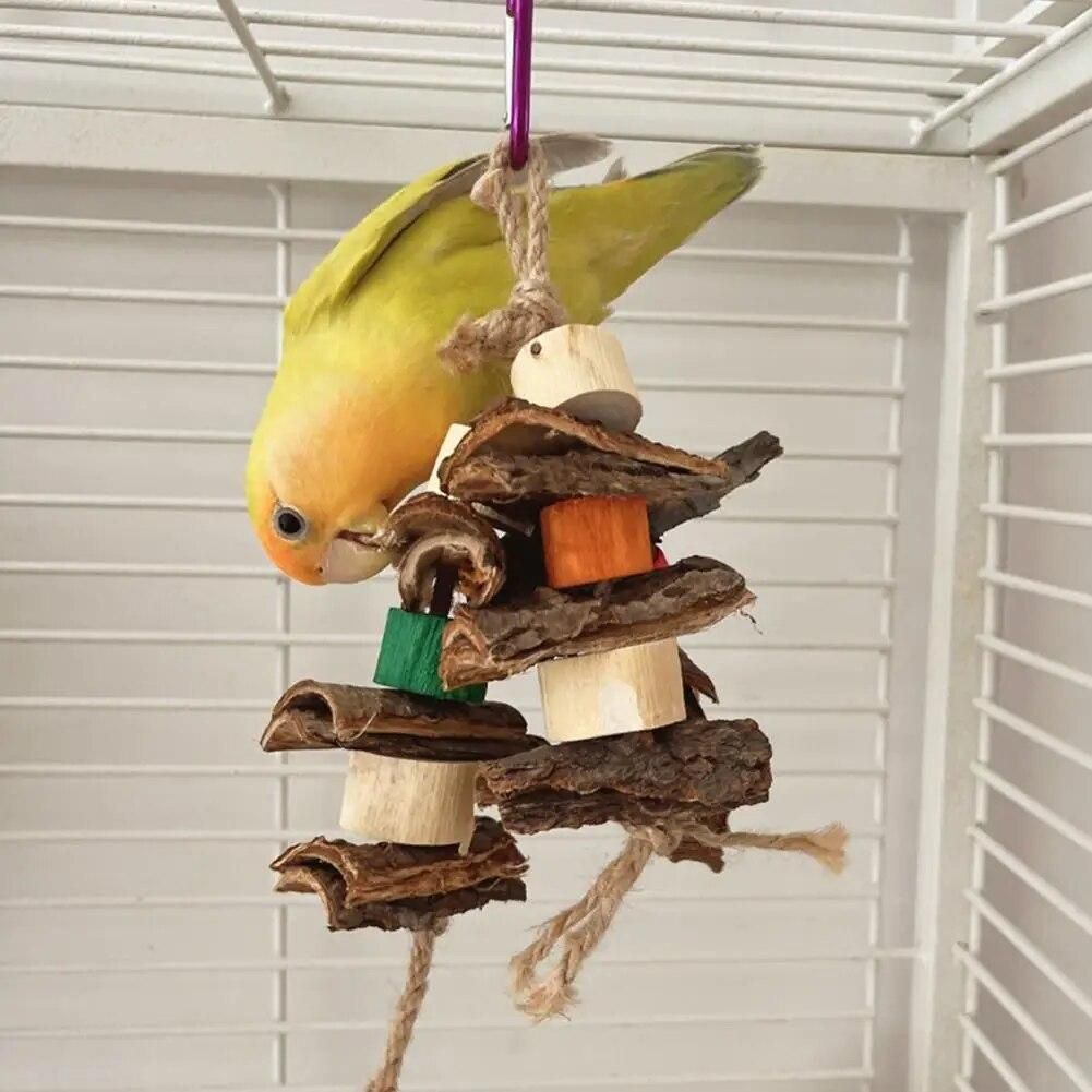 Natural Bark Bird Toy Wooden Bird Perches Bite-resistant Toys for Small to Medium Birds Ideal Accessories for Parakeets Conures