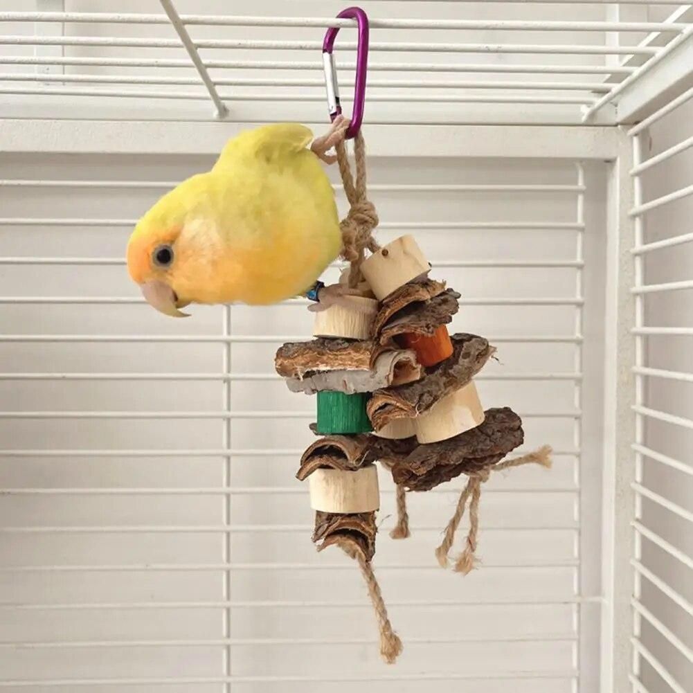 Natural Bark Bird Toy Wooden Bird Perches Bite-resistant Toys for Small to Medium Birds Ideal Accessories for Parakeets Conures