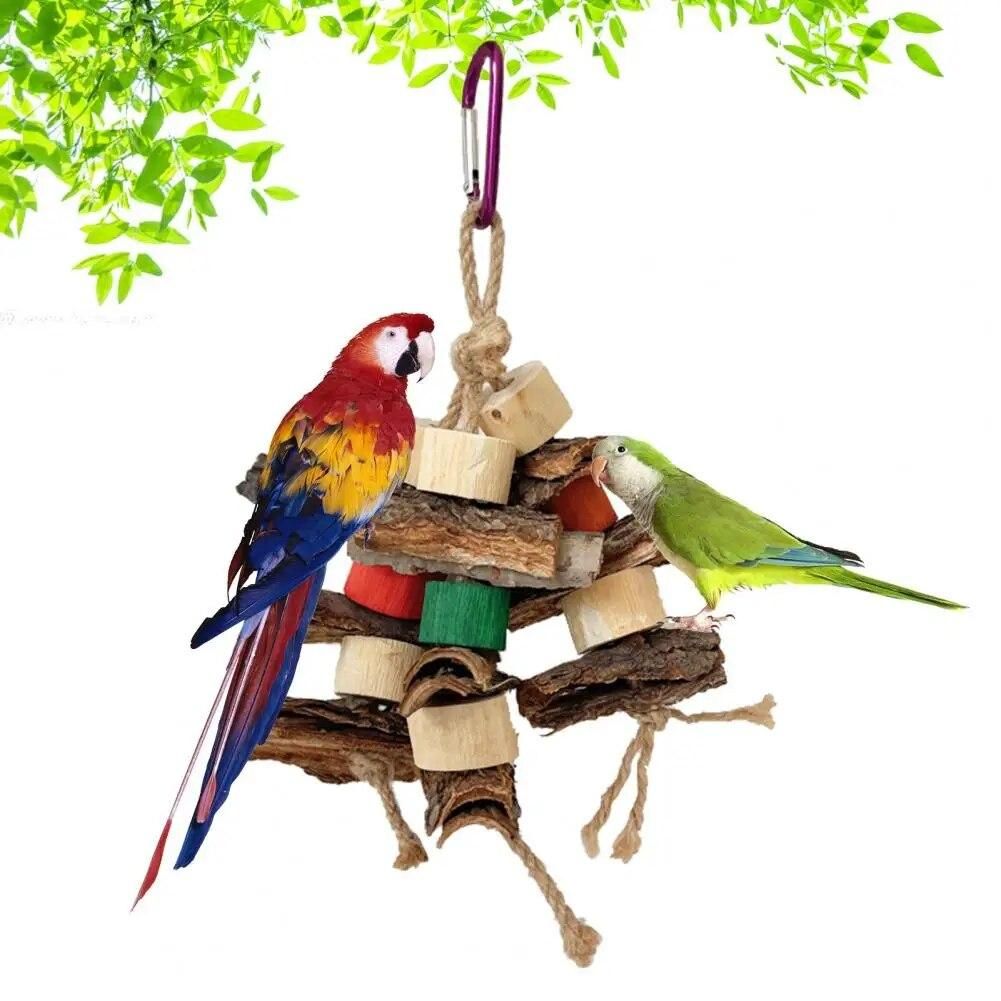 Natural Bark Bird Toy Wooden Bird Perches Bite-resistant Toys for Small to Medium Birds Ideal Accessories for Parakeets Conures