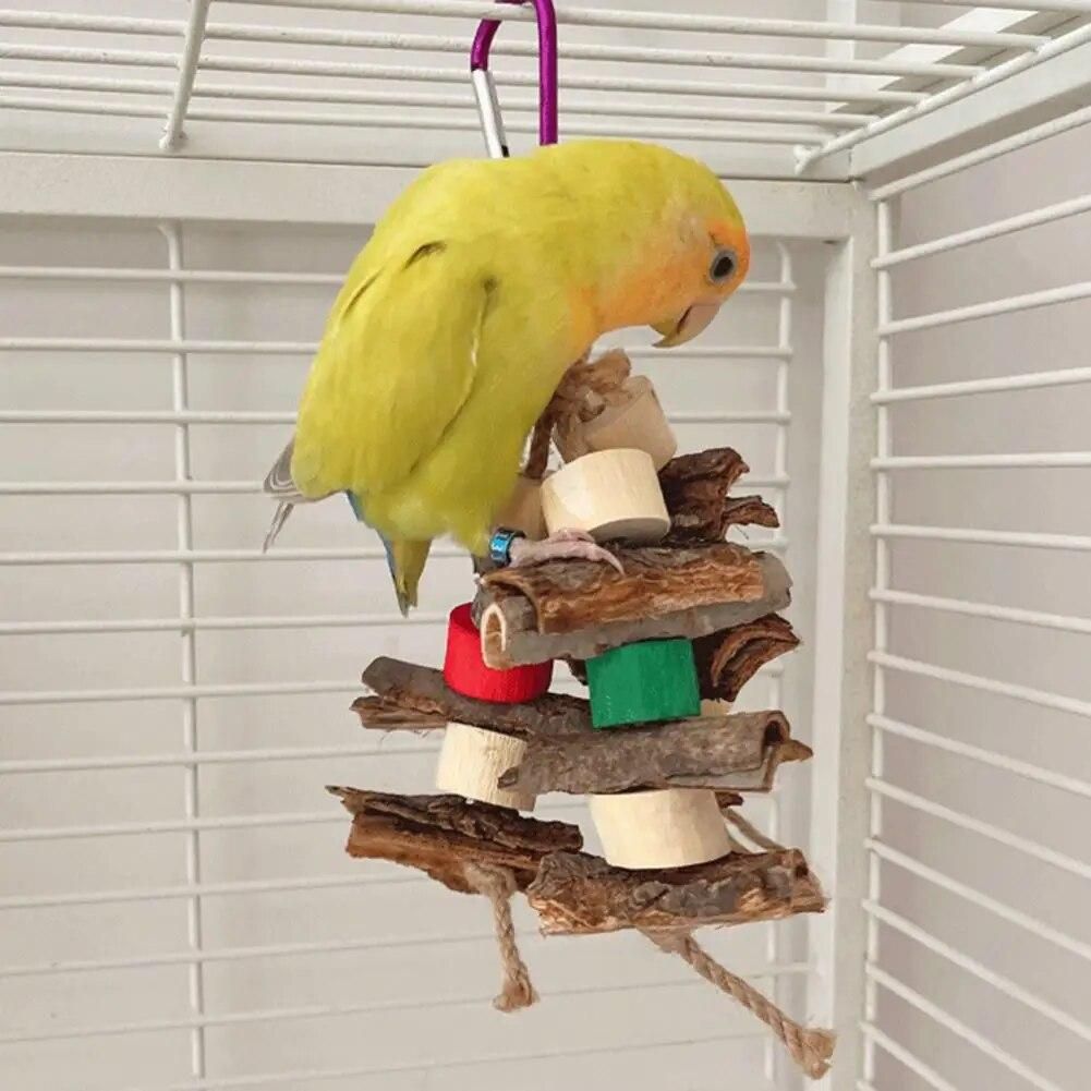 Natural Bark Bird Toy Wooden Bird Perches Bite-resistant Toys for Small to Medium Birds Ideal Accessories for Parakeets Conures