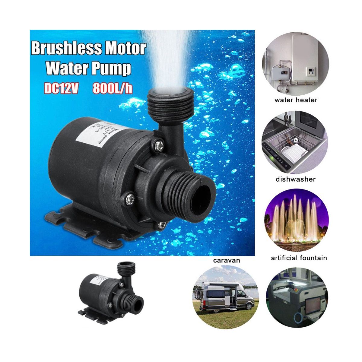 50W Solar Water Pump 800L/H Solar Water Fountain Pump