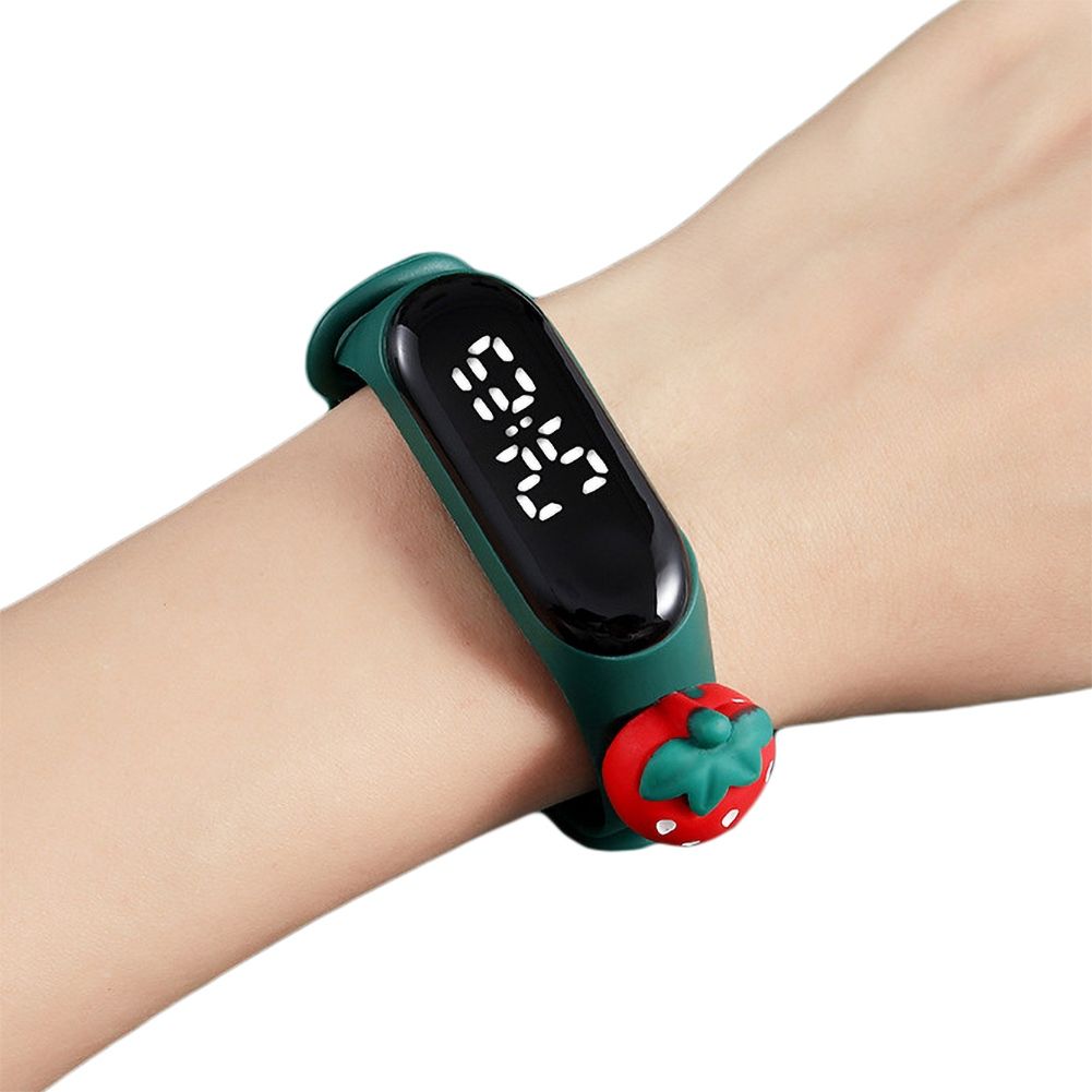 Cute Cartoon Strawberry Bear Cat Tiger Soft Silicone Wrist Watch Kids Bracelet-Green