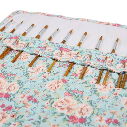 20 Pockets Art Paint Brushes Case Roll Up Pen Holder Canvas