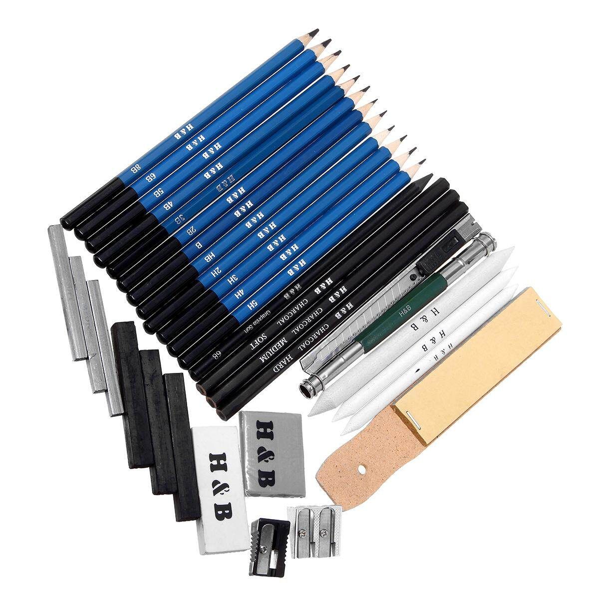 32Pcs Professional Drawing Sketch Pencil Set Charcoal Eraser Art Kit