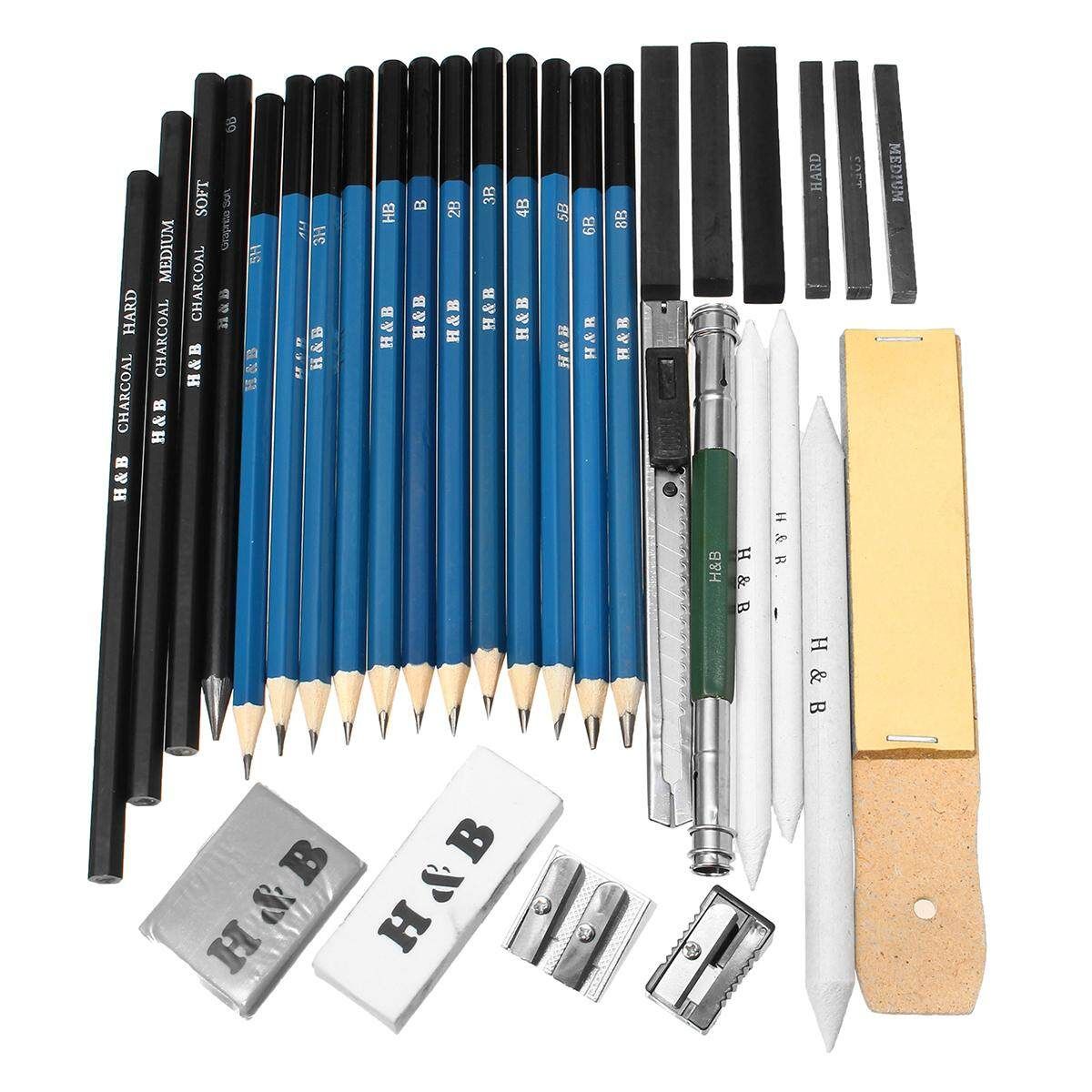 32Pcs Professional Drawing Sketch Pencil Set Charcoal Eraser Art Kit