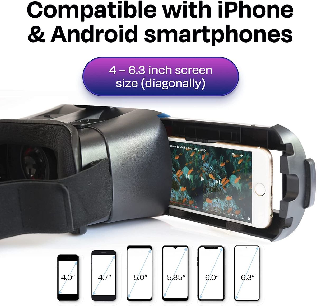 3D VR Headset For IPhone & Android Mobile Viewing & Gaming - Grey