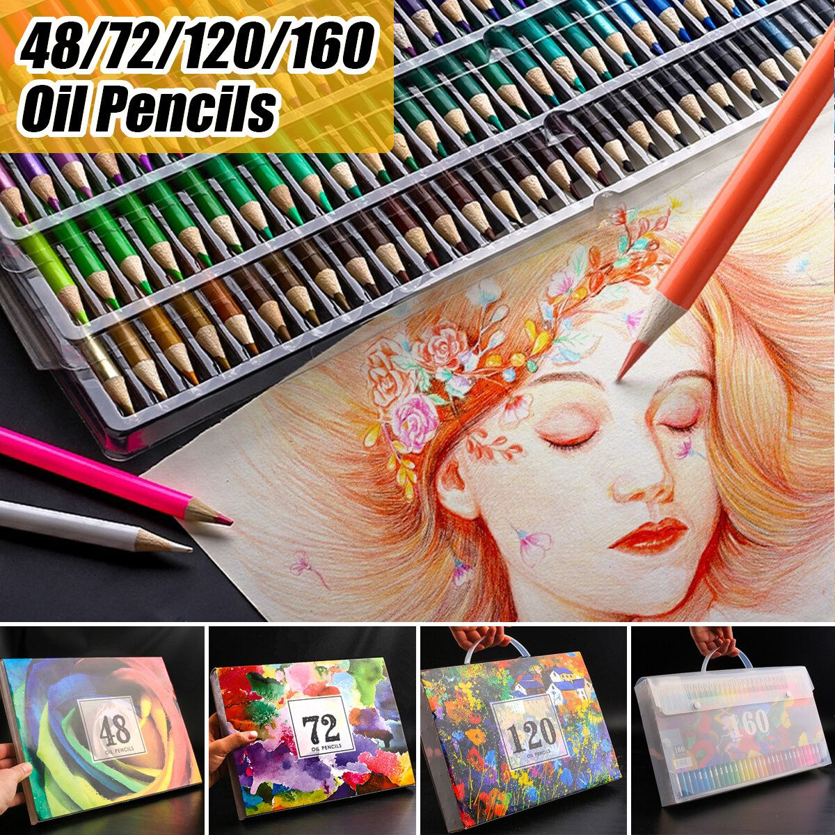 Professional Oil Colored Pencils Set Artist Sketching Wood Pencil School Art Supplies 48/72/120/160 Colors 160 Colors