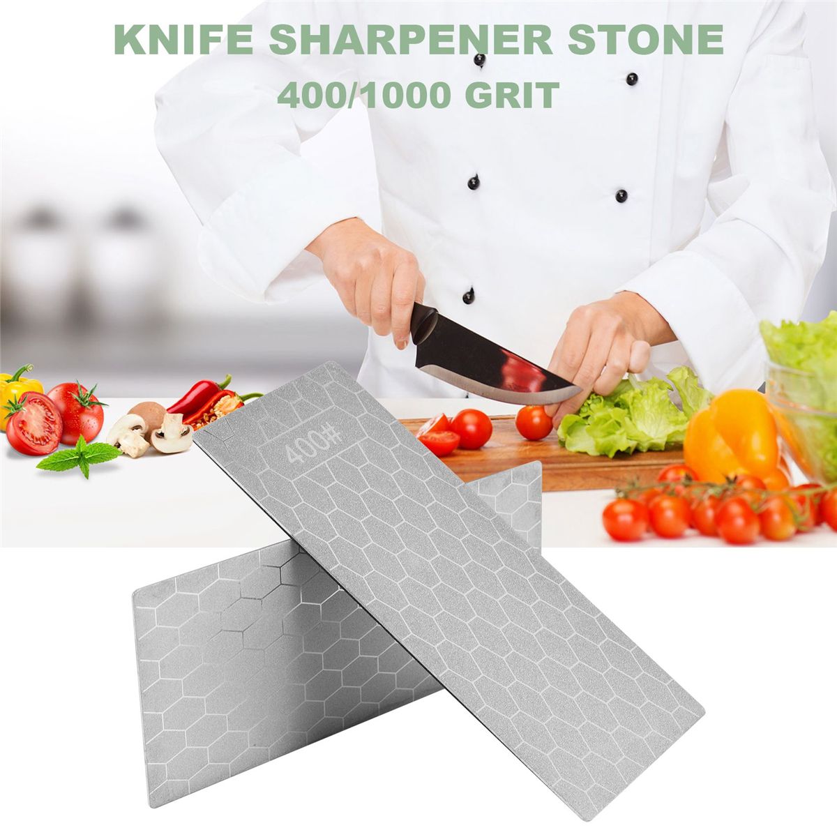 2PCS Diamond Sharpening Stone, Whetstone Honeycomb Surface Diamond Sharpener Plate with Non-Slip Base(400/1000 Grit)