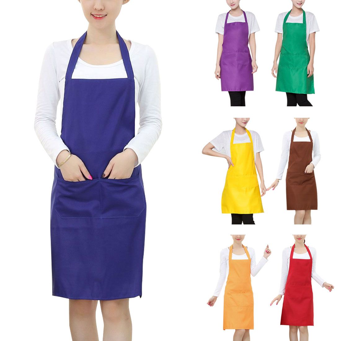 Waterproof Apron For Women With Pockets Solid Color