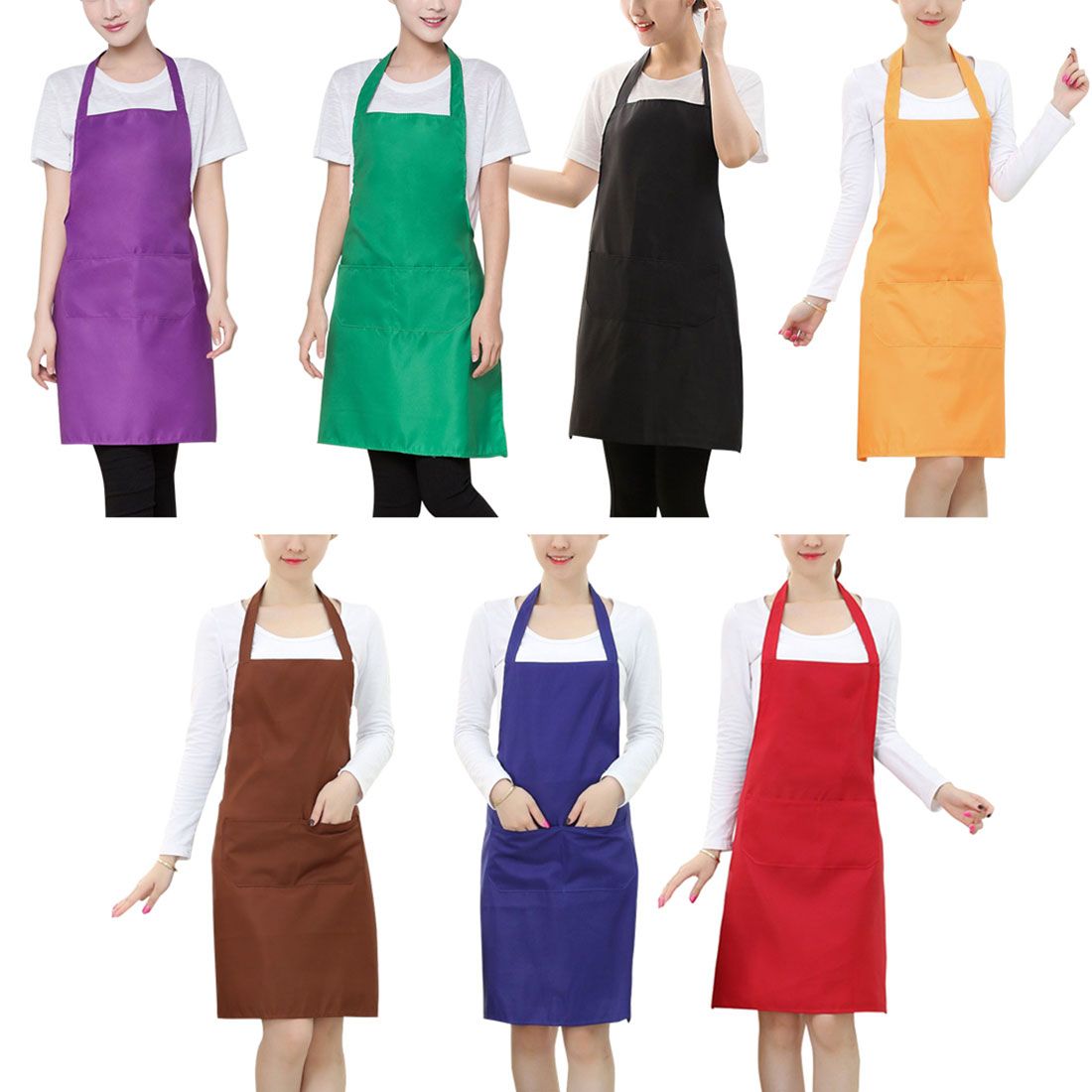 Waterproof Apron For Women With Pockets Solid Color