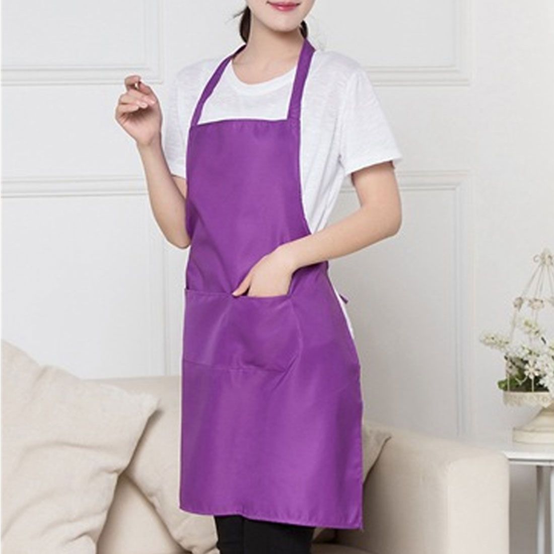 Waterproof Apron For Women With Pockets Solid Color