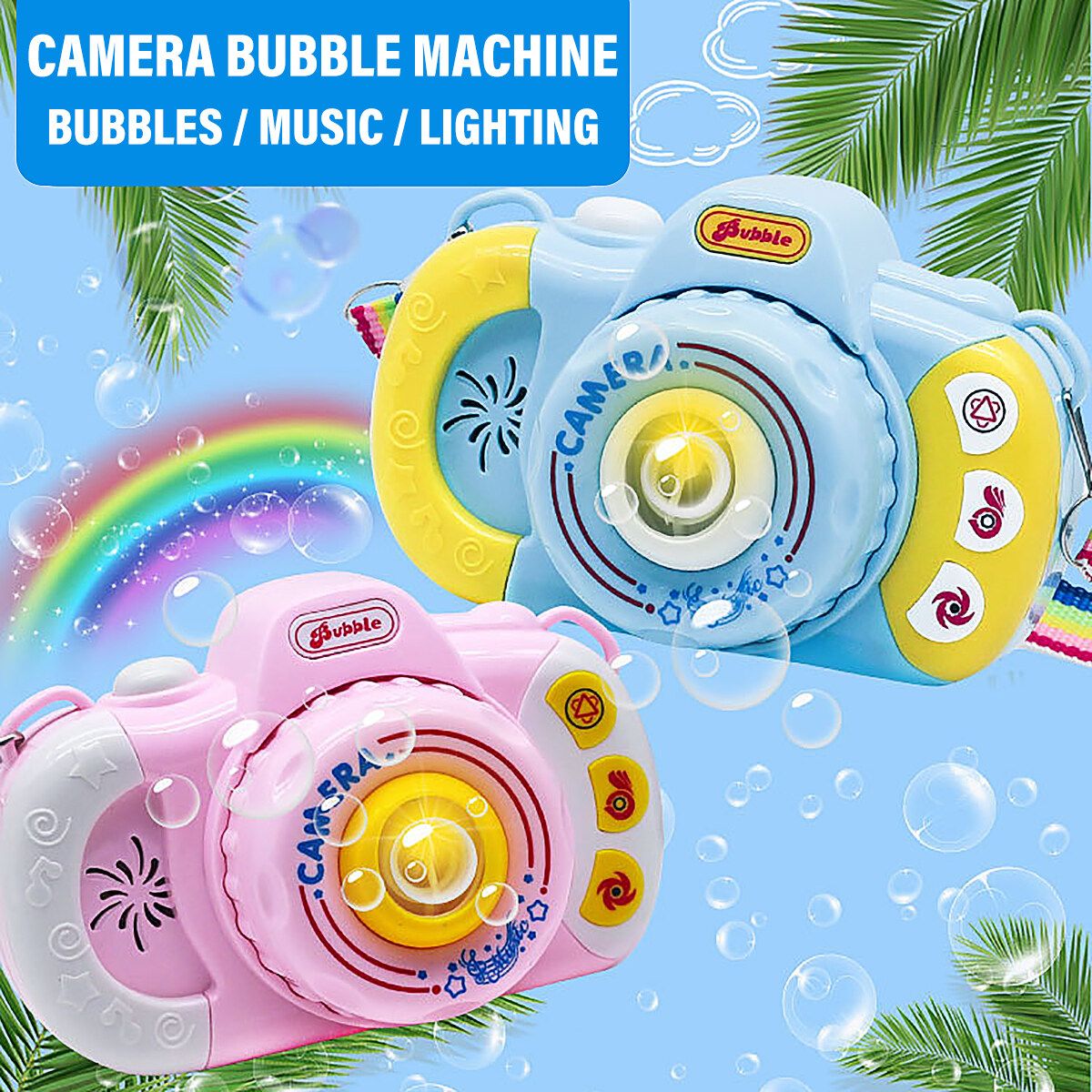 Children Bubble Camera Machine Toy Automatic Bubble Blowing Play Music Lighting Pink