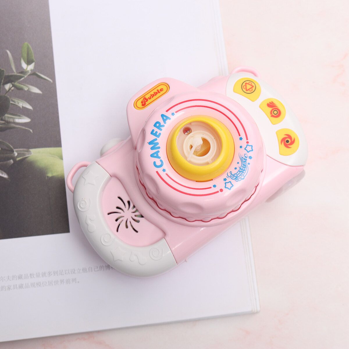 Children Bubble Camera Machine Toy Automatic Bubble Blowing Play Music Lighting Pink