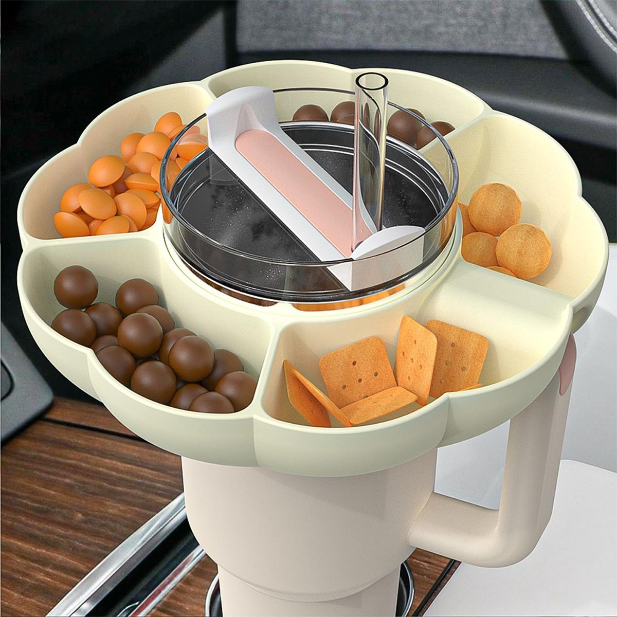 Food Grade Silicone Snack Bowl 5 Compartment Tumbler Snack Bowl Food Ivory