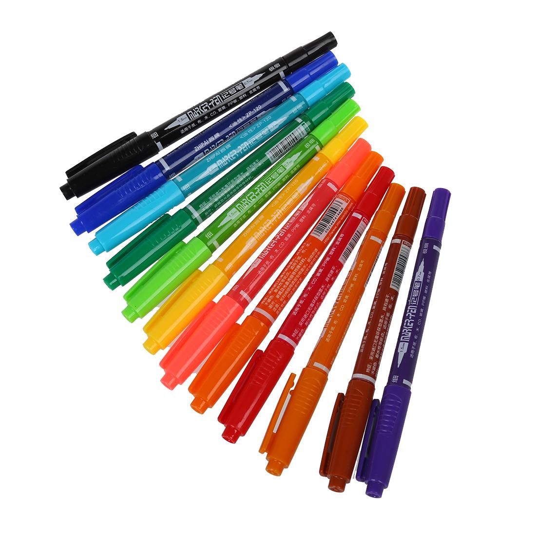 12 x Colors Double Ended Permanent Art Drawing Markers Highlighter Pen Office