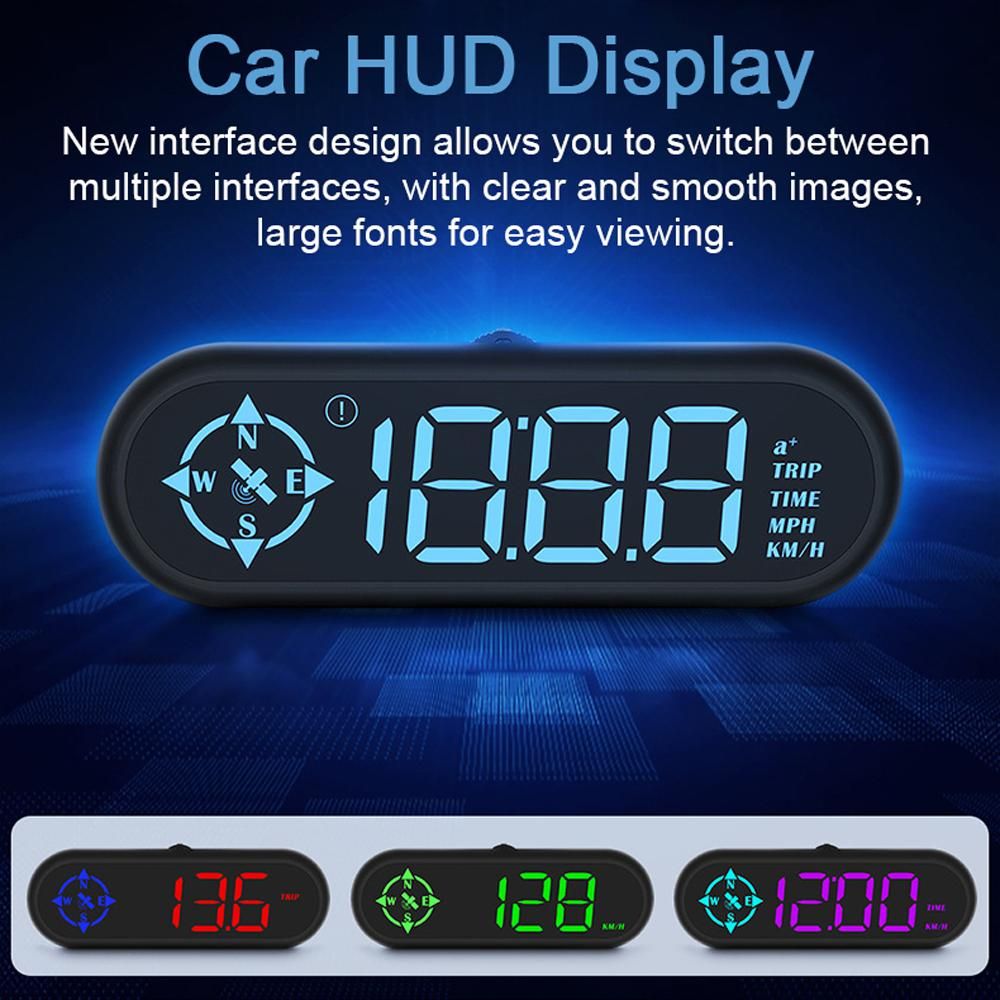 Car HUD Headup Display LED Digital GPS Speedometer Support Overspeed Alarm Fatigue Driving Reminder with Light Sensor