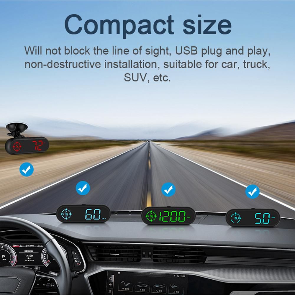 Car HUD Headup Display LED Digital GPS Speedometer Support Overspeed Alarm Fatigue Driving Reminder with Light Sensor