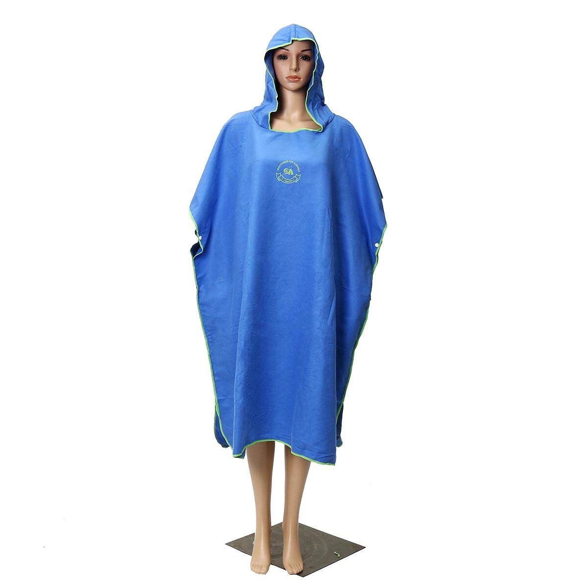 One Size Beach Bath Microfiber Surf Poncho Robe With Hood Wetsuit Changing Towel Sky Blue