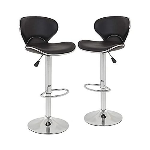 Love Shape Swivel 360° Adjustable Bar Stool Set Of 2 Black