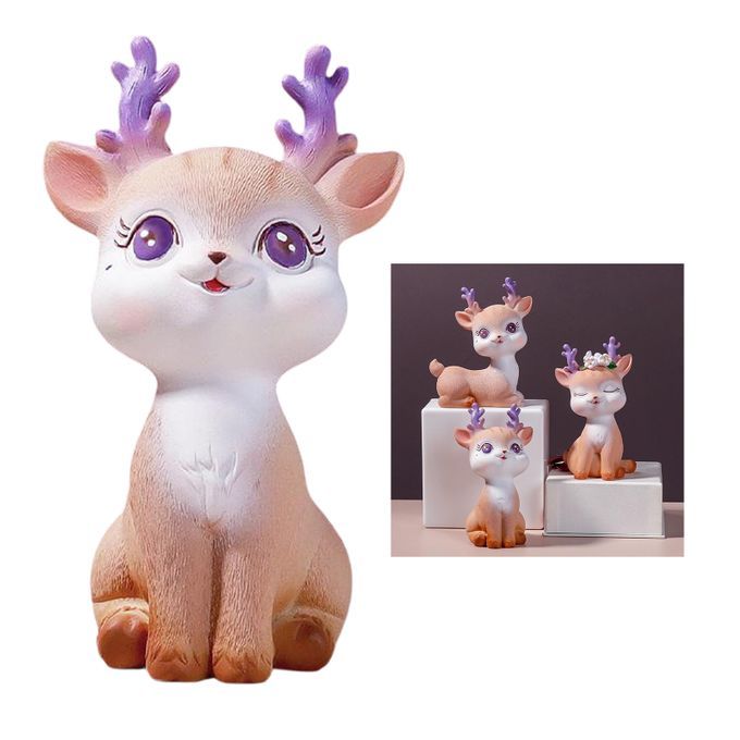 Resin Mini Deer Figurines Miniature Animal Statues Bonsai Style 3