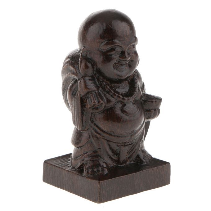 Thai Happy Monk Statue  Wood Glazed Ornament Fengshui Happy Monk