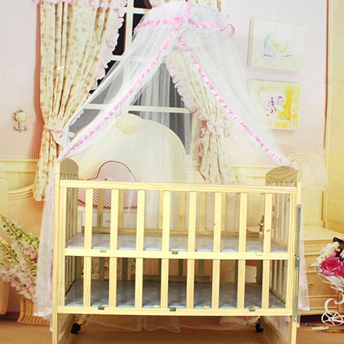 Baby Bed Mesh Dome Curtain Mosquito Net Durable Toddler Crib Cot Canopy Bed Net-Beige