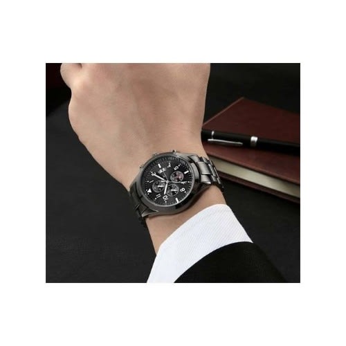 2 In 1 Women Ladies Bracelet Wrist Watch- Black