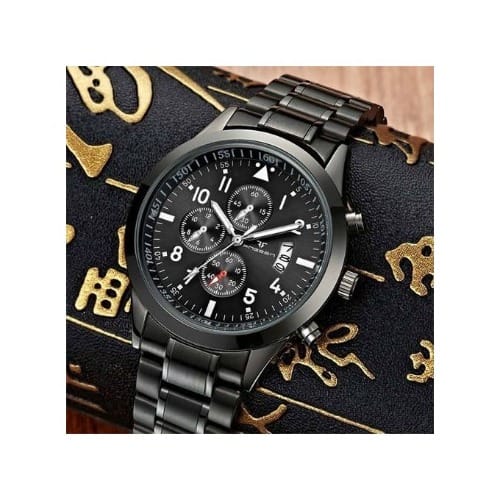 2 In 1 Women Ladies Bracelet Wrist Watch- Black