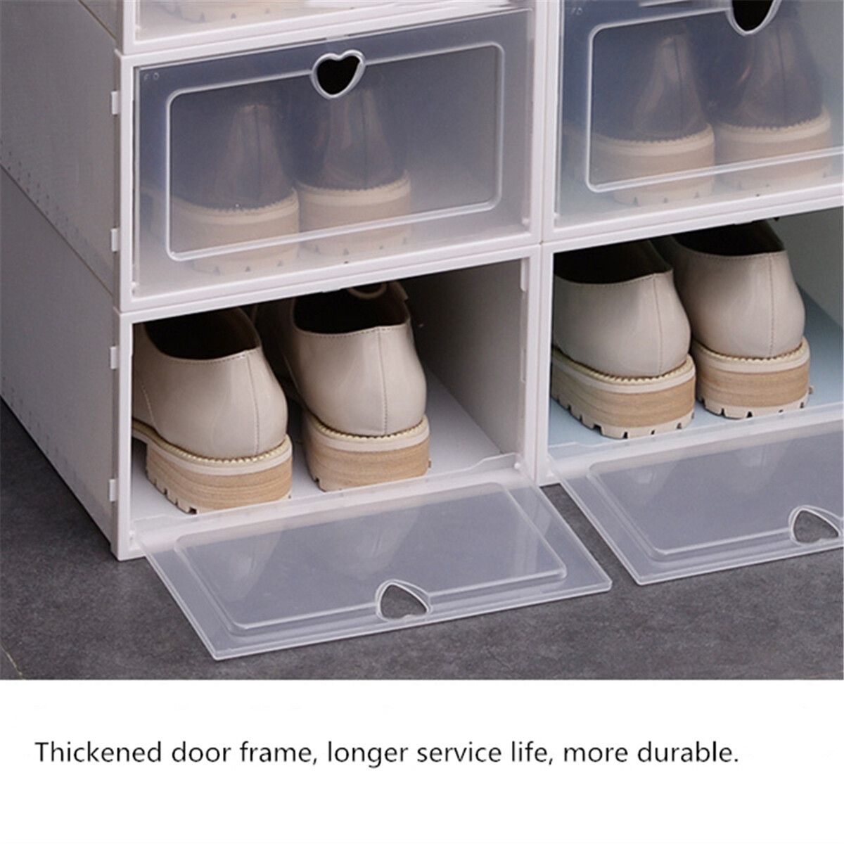 Foldable Storage Shoes Clear Plastic Shoe Boxes Storage Organizer Stackable Box 1pc White