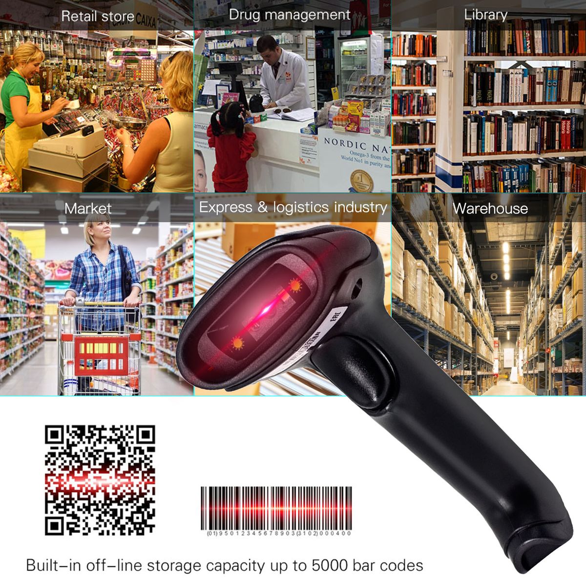 2.4G Wireless Cordless Handheld 1D 2D QR Barcode Bar Code