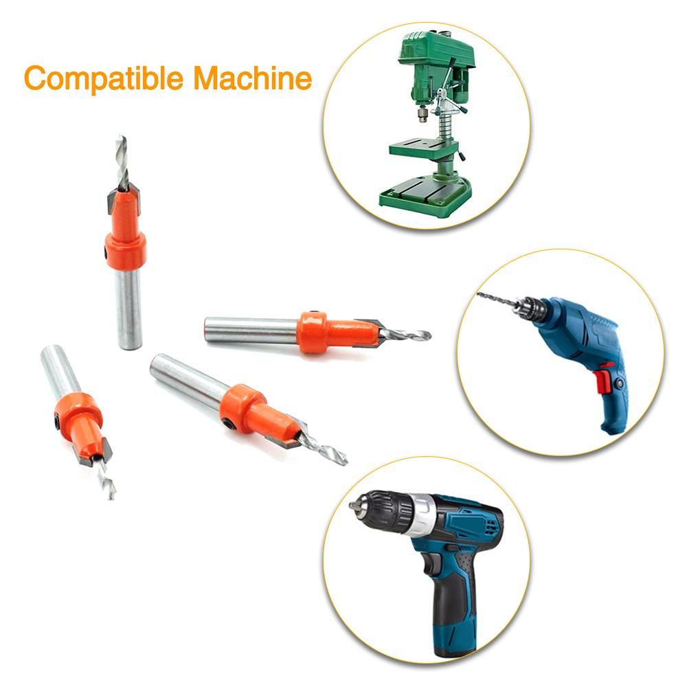5pcs Countersink Drill Bit Woodworking Screws Chamfering Wood Hole Drills Bit with Hex Key
