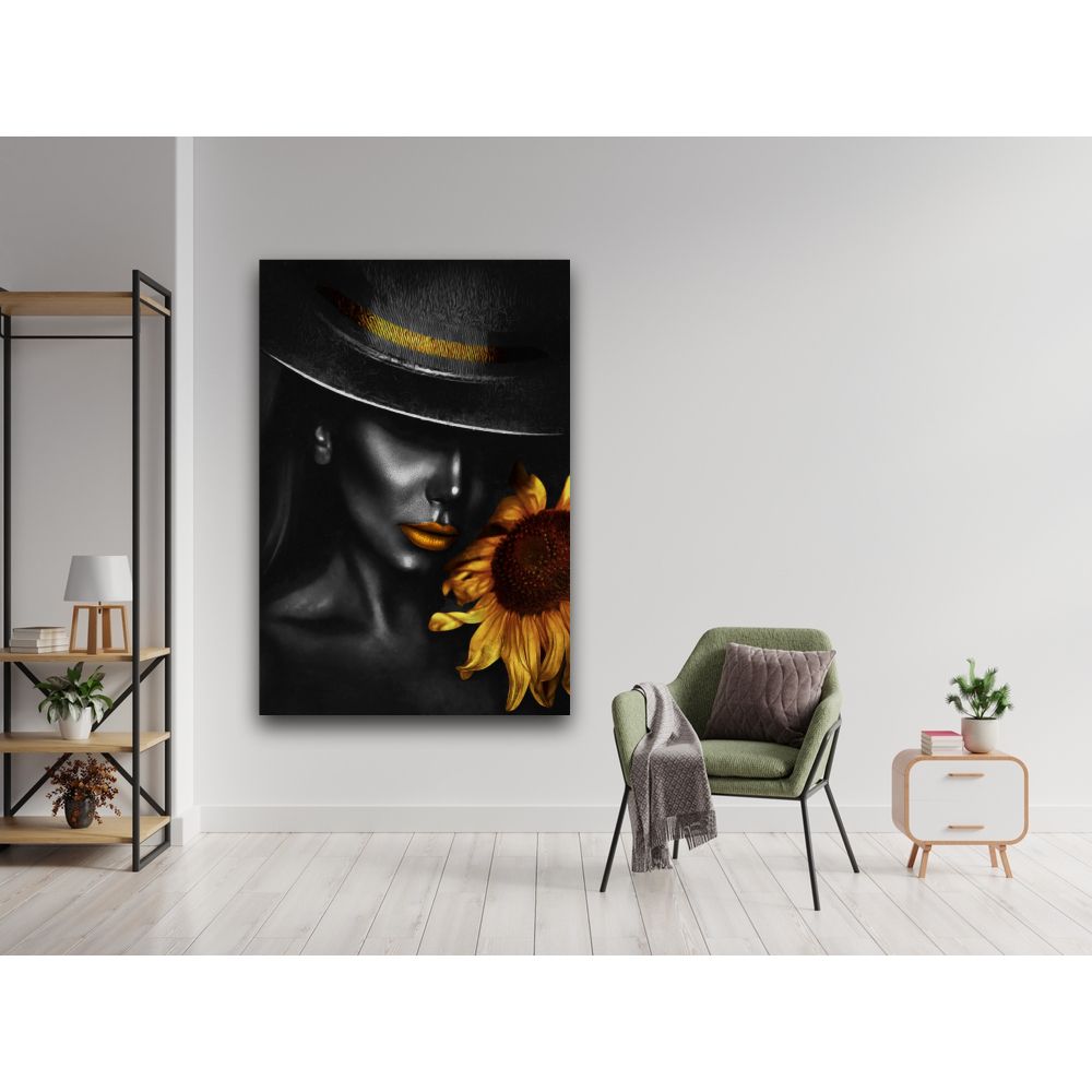 Framed Black And White Lady With Rose Wall Art Canvas