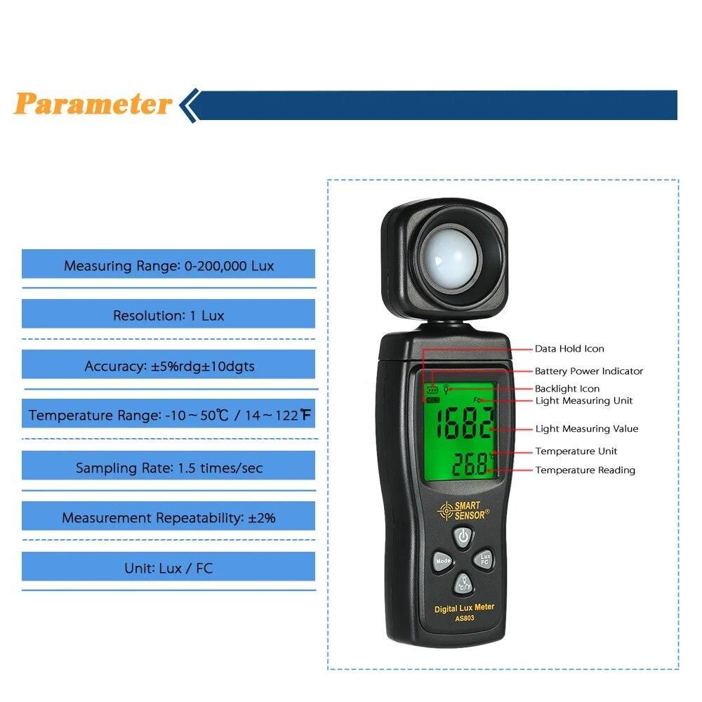 Digital Lux Meter LCD Spectrometer Handheld Illuminometer Luminometer Photometer Luxmeter Light Meter 0-200000 Lux