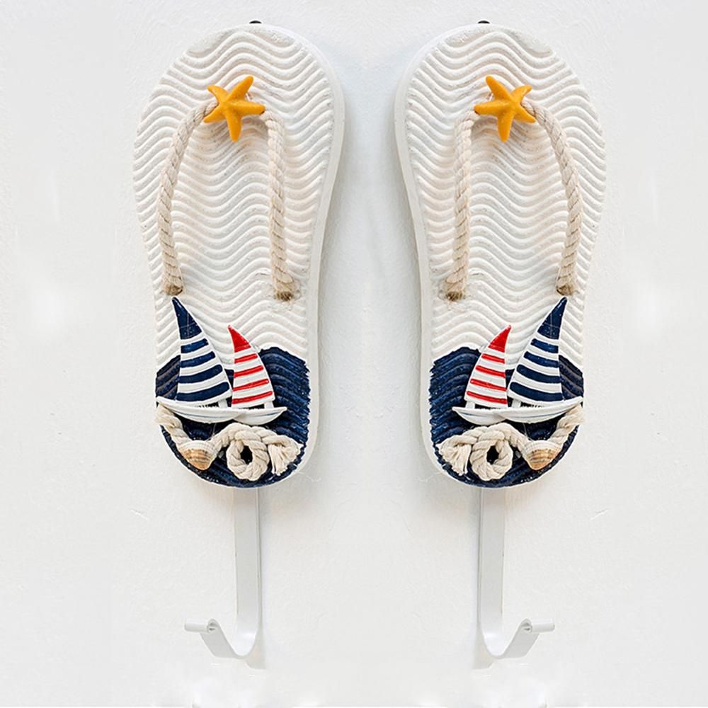 2Pcs Mediterranean Style Slipper Boat Shaped Wall Hooks Living Room Hanging Decoration Nautical Decor
