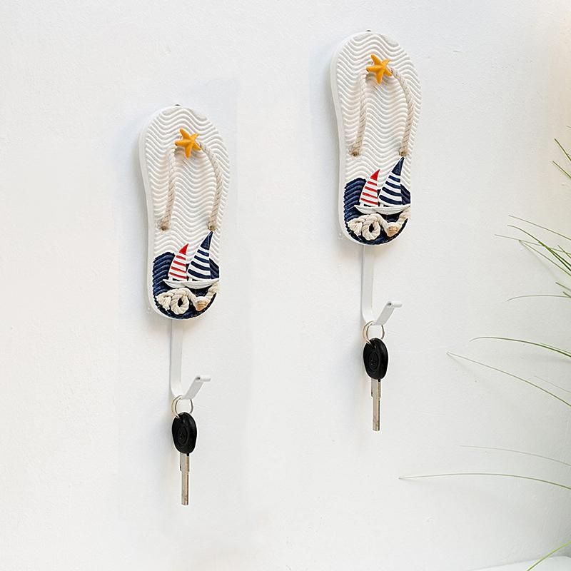 2Pcs Mediterranean Style Slipper Boat Shaped Wall Hooks Living Room Hanging Decoration Nautical Decor