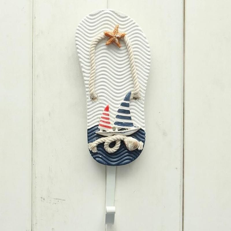 2Pcs Mediterranean Style Slipper Boat Shaped Wall Hooks Living Room Hanging Decoration Nautical Decor