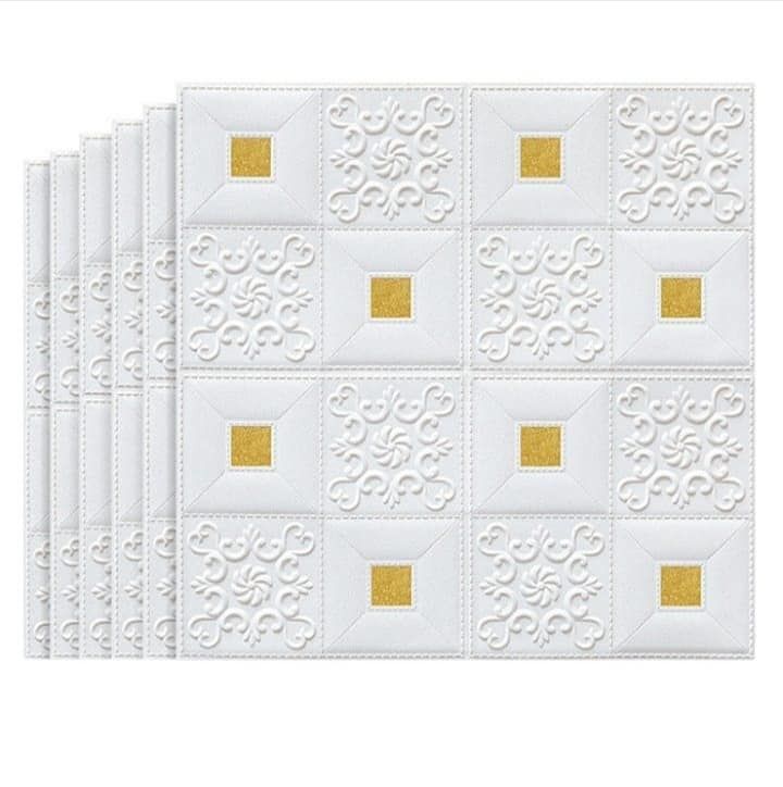 Self Adhesive Wall Sticker; White And Gold Wallpaper PE Foam Wall Sticker For Home And Office