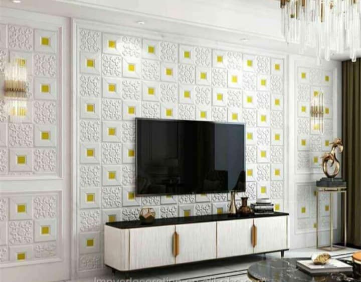 Self Adhesive Wall Sticker; White And Gold Wallpaper PE Foam Wall Sticker For Home And Office