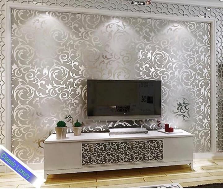 Adore Decor Metallic Silver Grey Wallpaper, 3D Damask Wall Paper, Modern Non-Woven Silver Flower Pattern Wallpaper