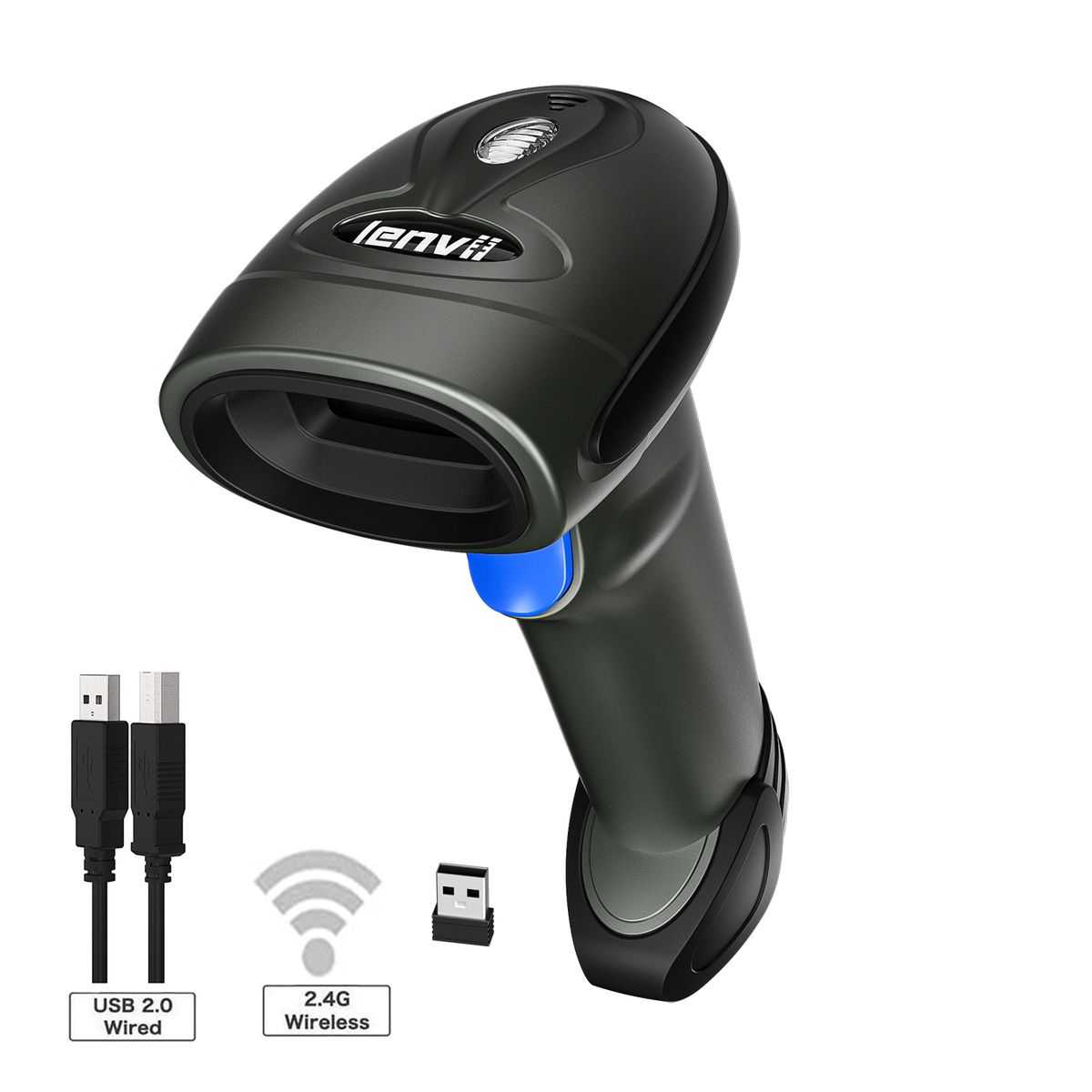 CW200 Wireless 2D Barcode Scanner Handheld 2D Barcode Scanner USB Wired 1D Barcode Reader 2 In 1 For Store, Supermarket, Warehouse (BLACK)