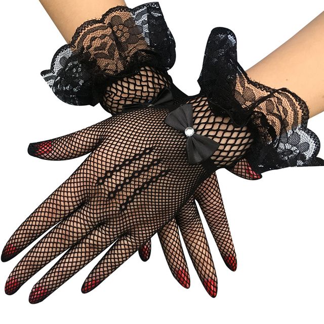 Women Black Lace Gloves Spider Web Sunscreen Hand Gloves Mesh Dressing Gloves