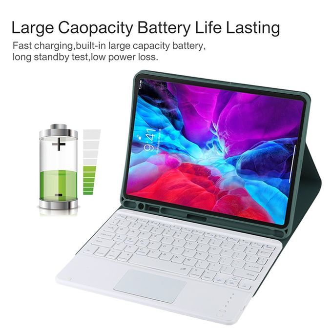 TG11BC Detachable Bluetooth White Keyboard Microfiber Leather Protective Case For IPad Pro 11 Inch (2020), With Touchpad & Pen Slot & Holder (Dark Green)