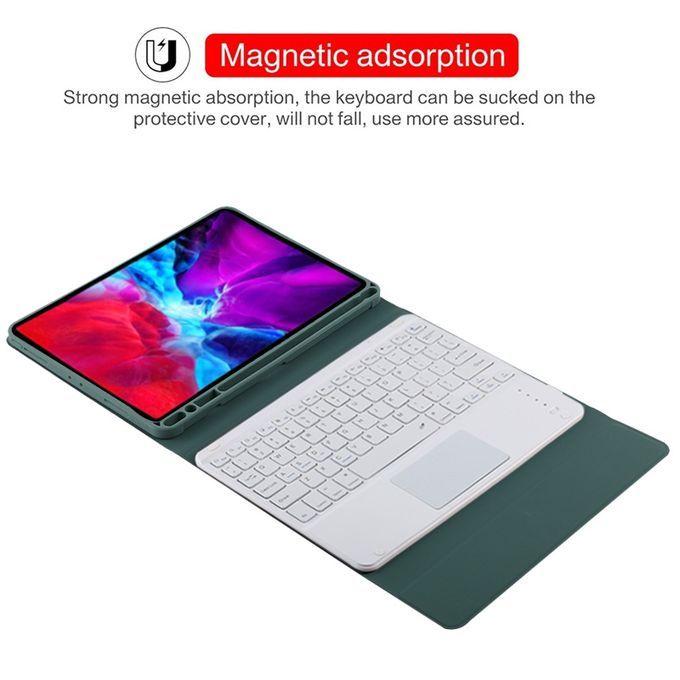 TG11BC Detachable Bluetooth White Keyboard Microfiber Leather Protective Case For IPad Pro 11 Inch (2020), With Touchpad & Pen Slot & Holder (Dark Green)