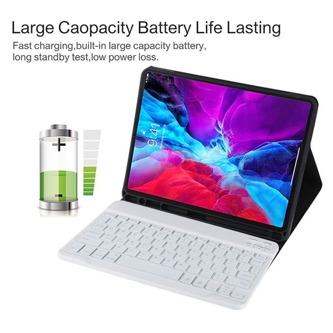 TG11BS Detachable Bluetooth White Keyboard Microfiber Leather Protective Case For IPad Pro 11 Inch (2020), With Backlight & Pen Slot & Holder (Black)